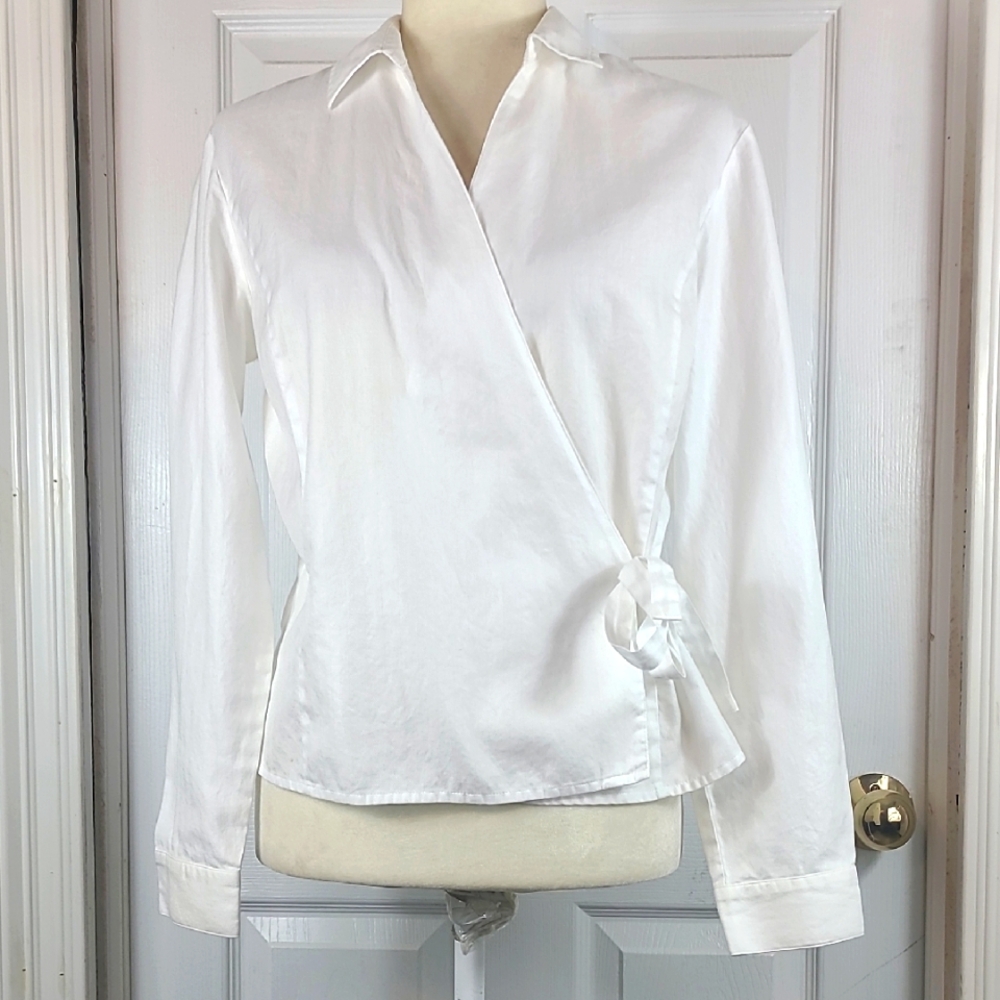 Ann Taylor Classic White Wrap Blouse